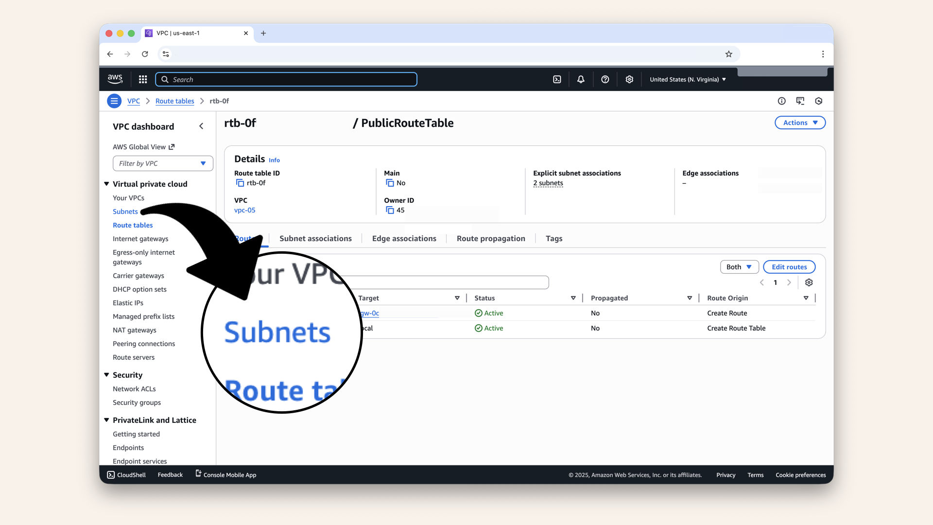 Click Subnets in the left menu Click Subnets in the left menu