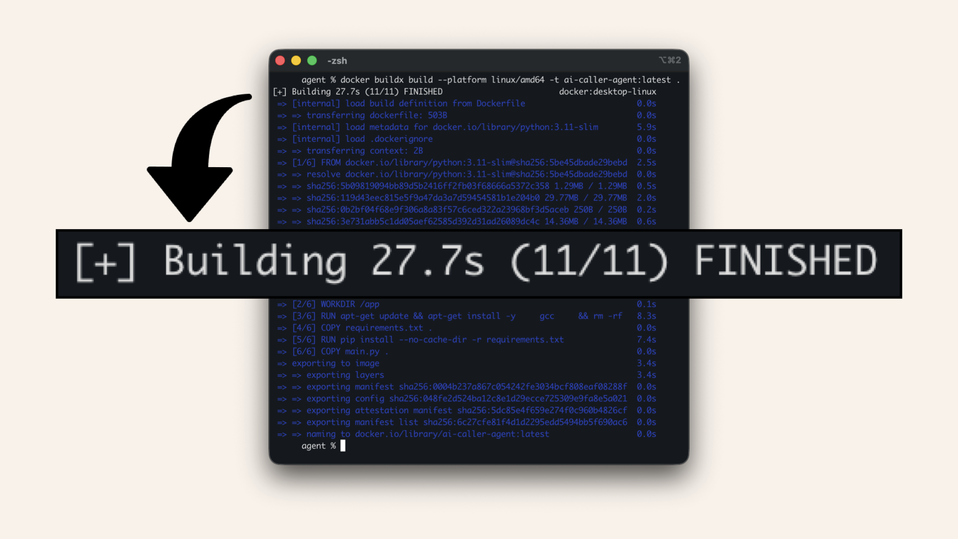 You should see: Building finished