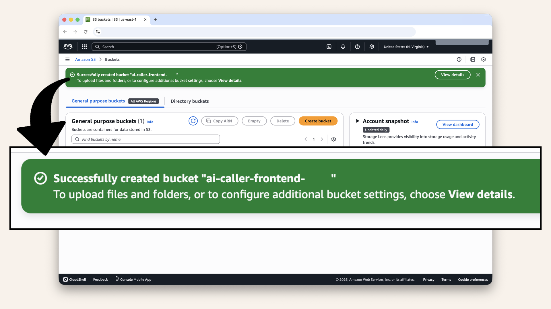 You should see Successfully created bucket