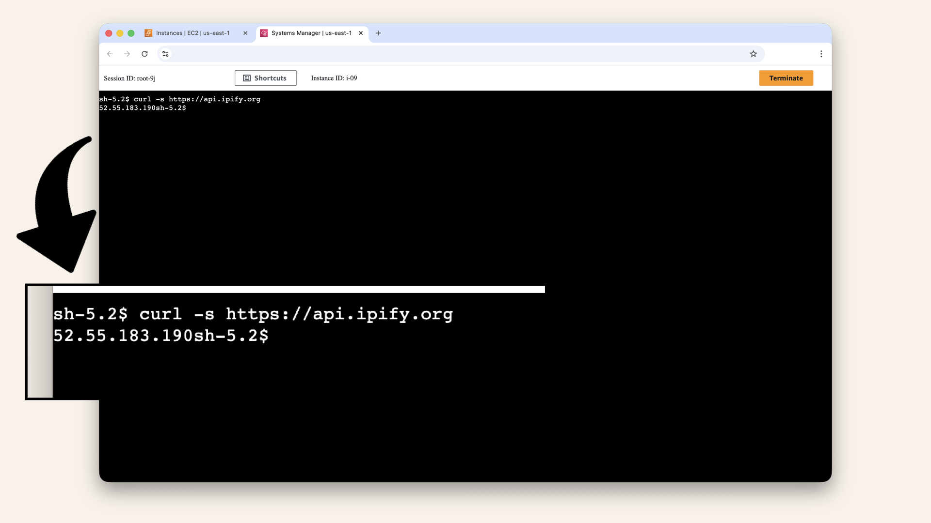 Expected output from verifying outbound connectivity Expected output from verifying outbound connectivity