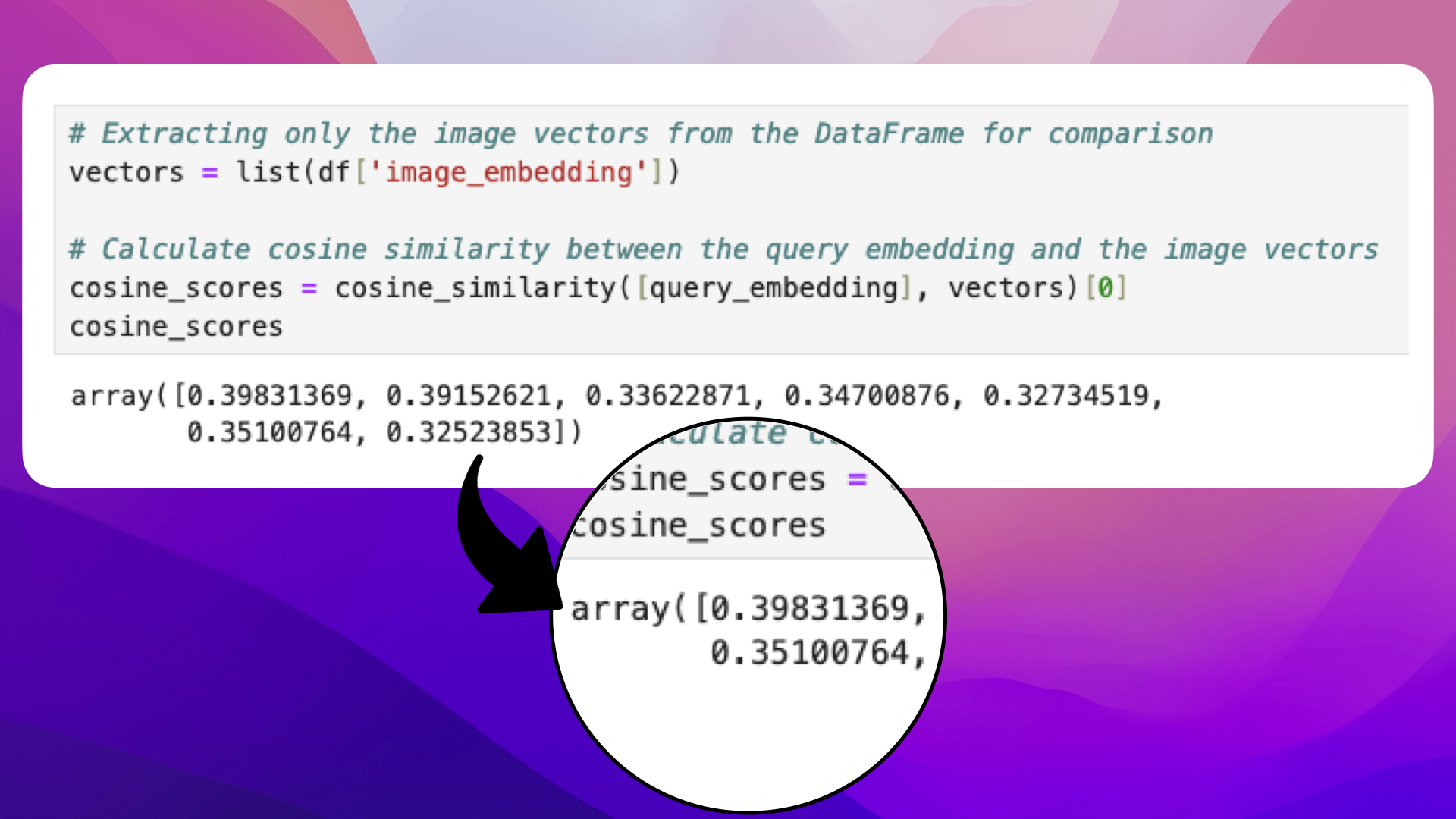 Cosine scores array