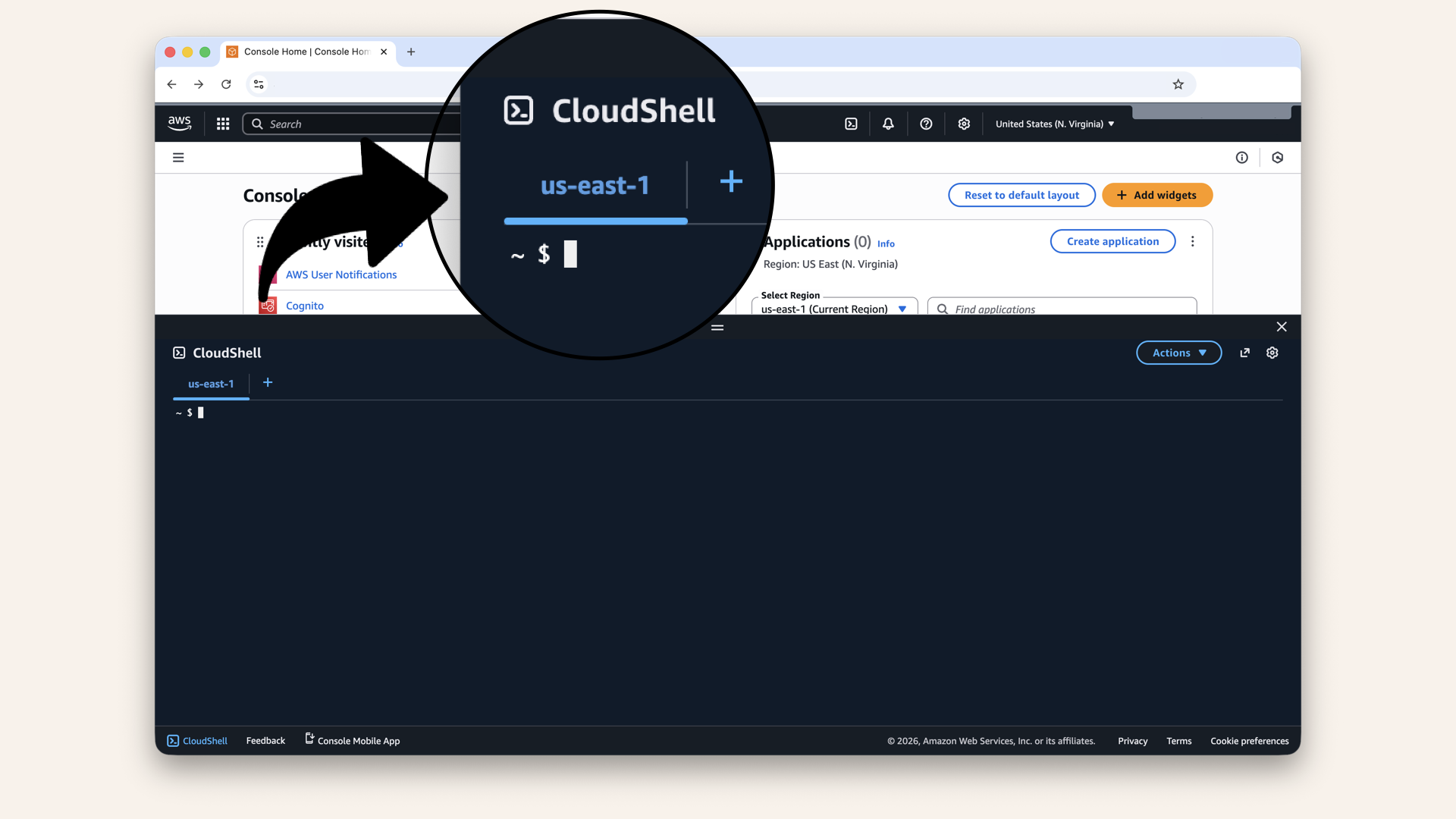 This opens a browser terminal with AWS CLI + SAM pre-installed and already authenticated