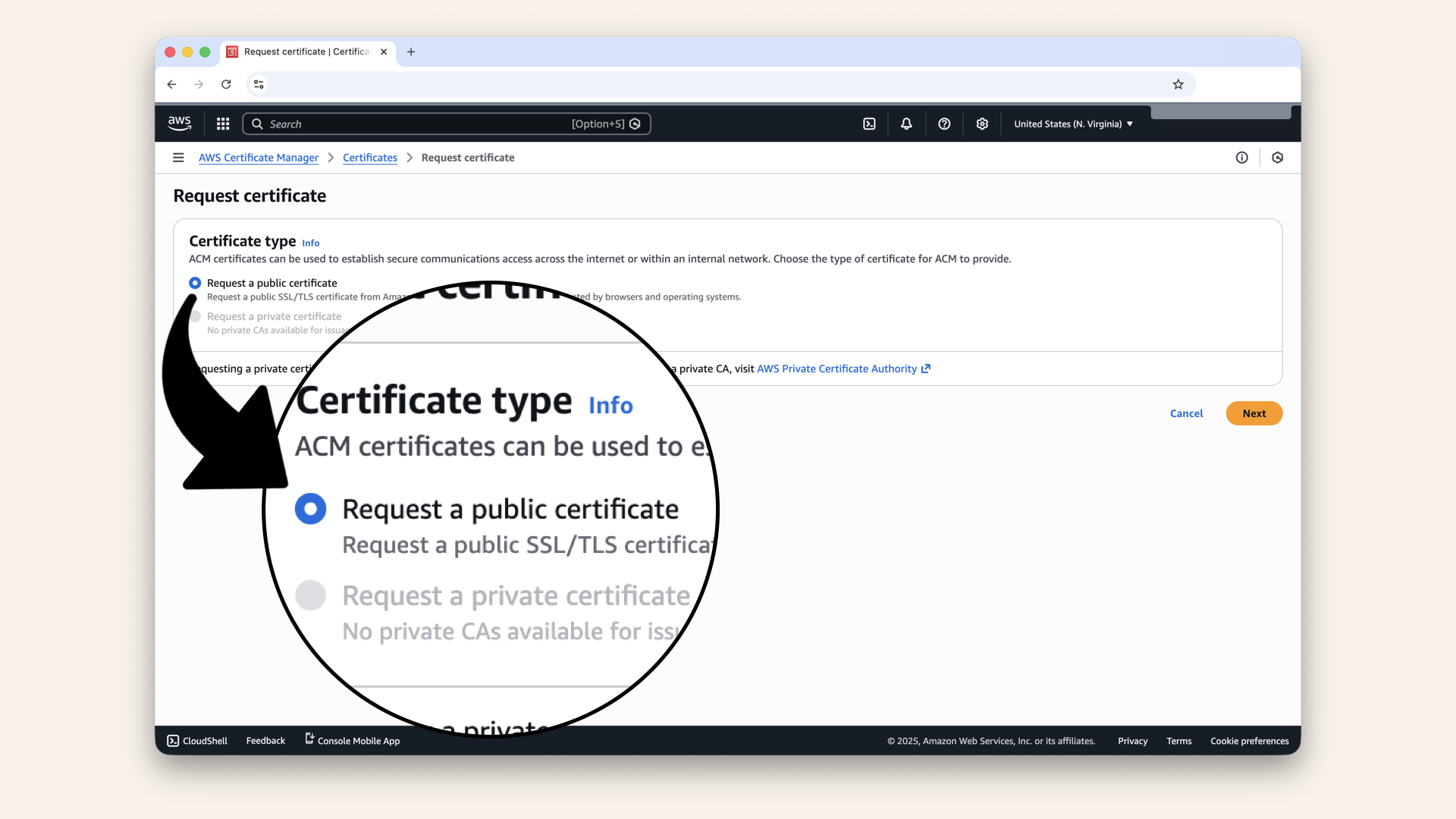 Select Request a public certificate