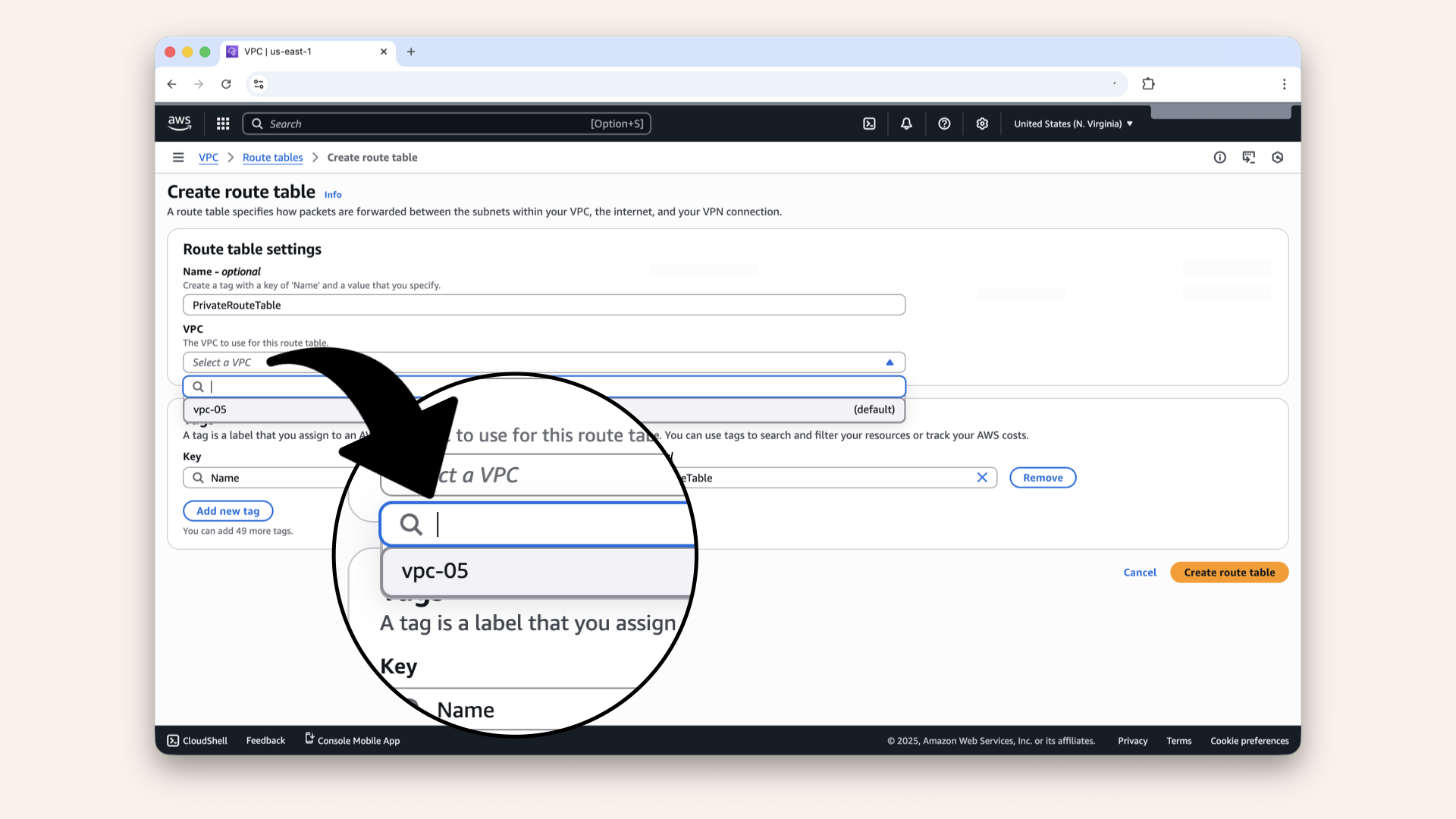 Select your VPC from the dropdown Select your VPC from the dropdown