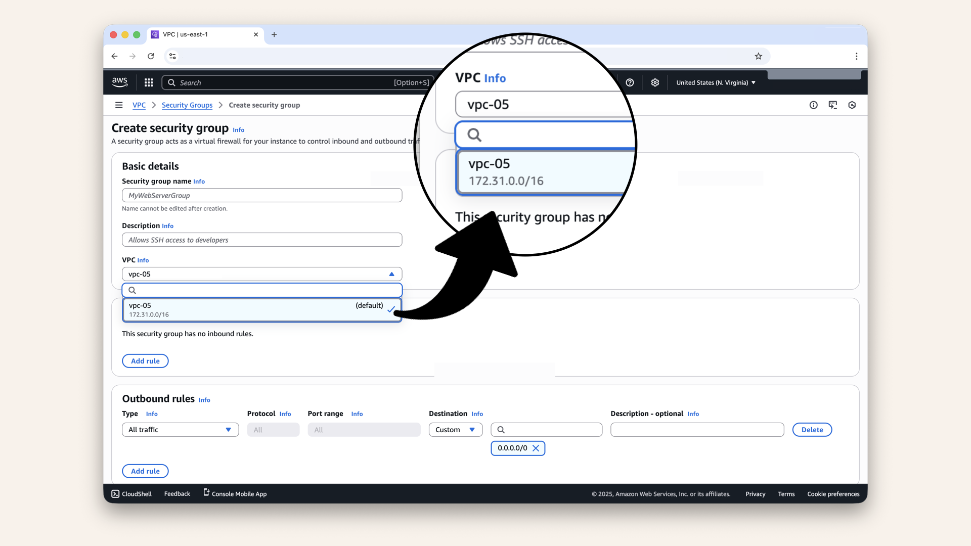 Select your VPC from the dropdown Select your VPC from the dropdown