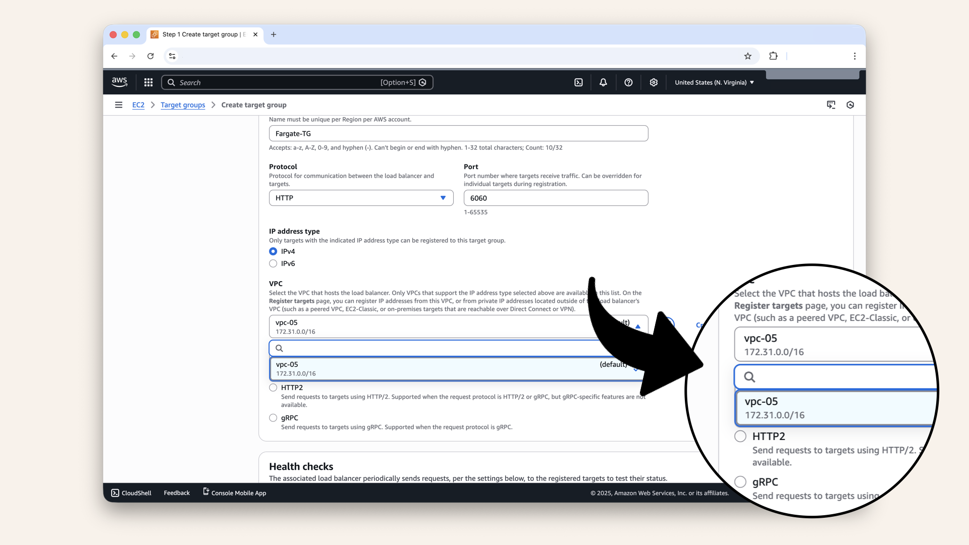 Select your VPC from the dropdown