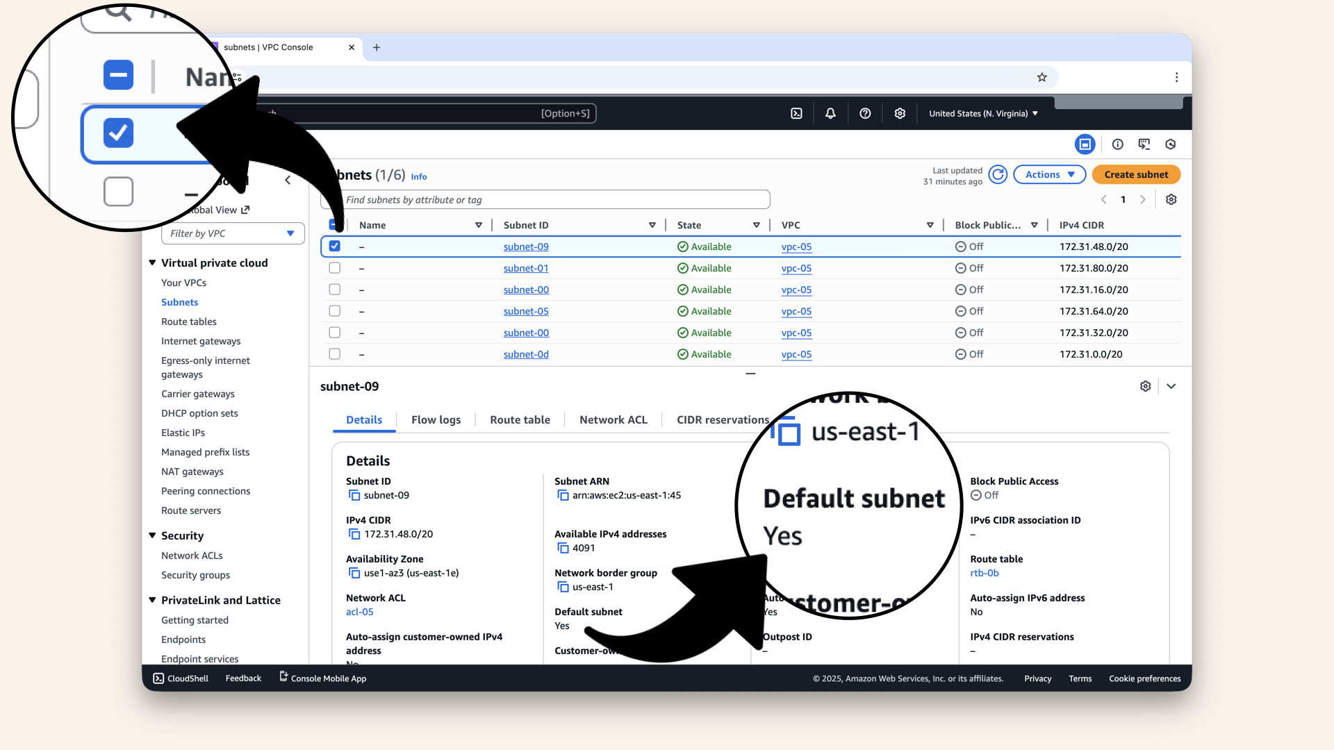 Click and select one of the subnets and you'll see if it is a default one Click and select one of the subnets and you'll see if it is a default one
