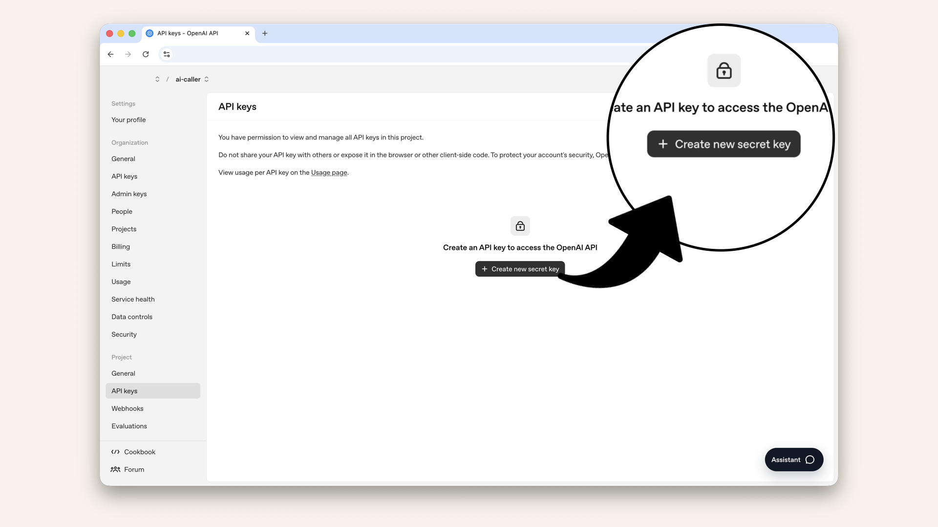 Click Create new secret key