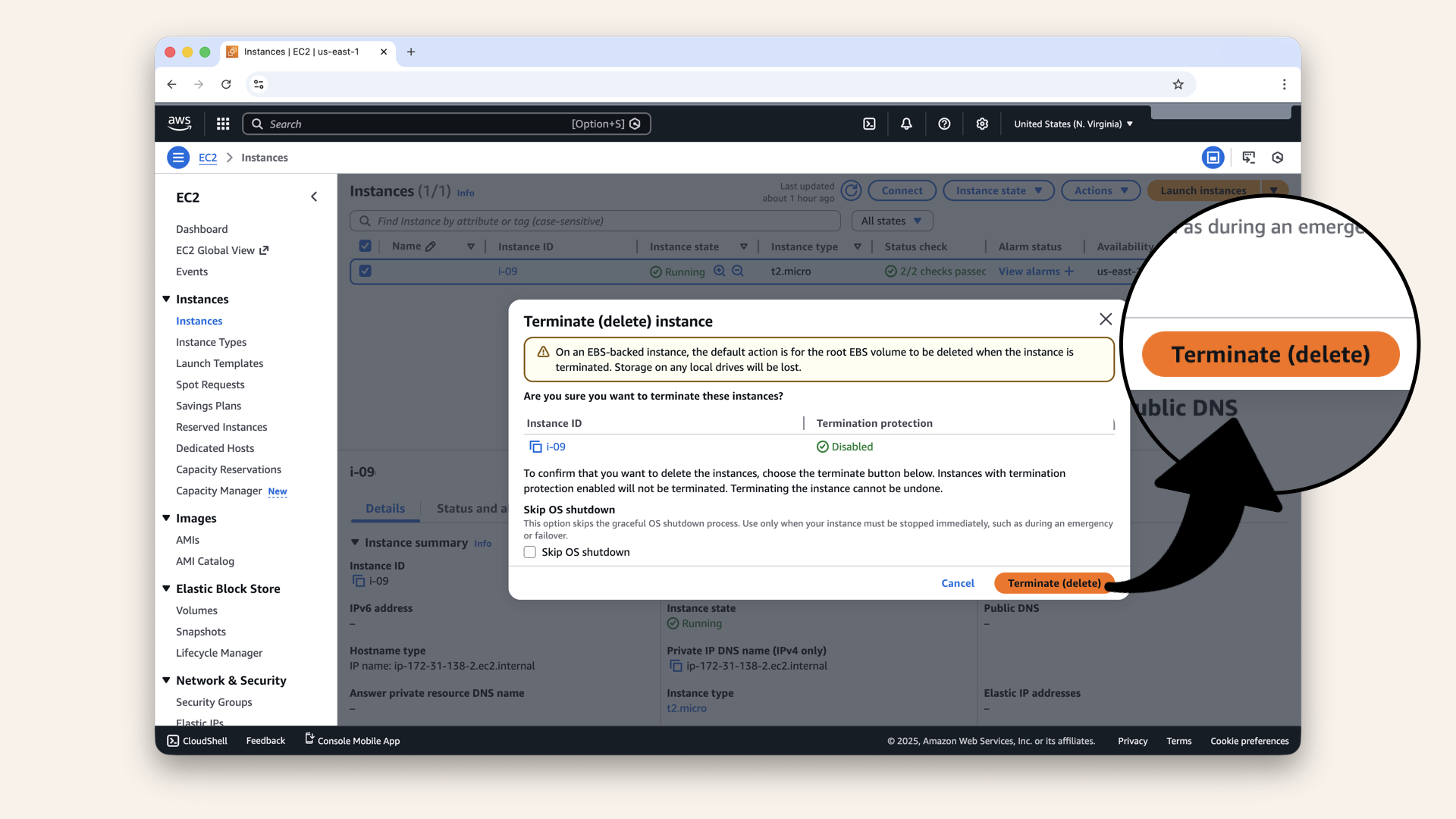 Click Terminate to confirm deletion Click Terminate to confirm deletion