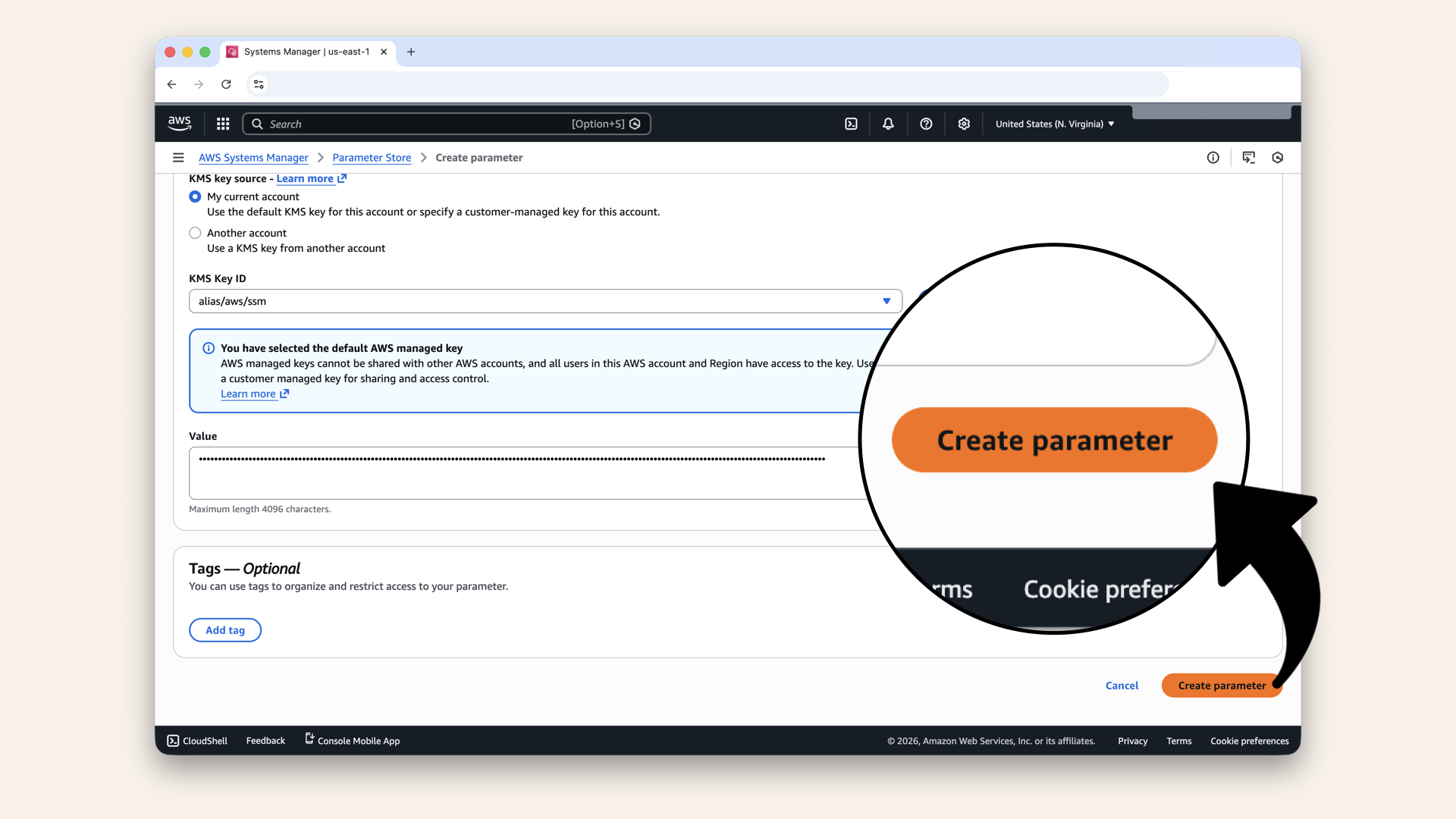Scroll all the way down and click Create parameter