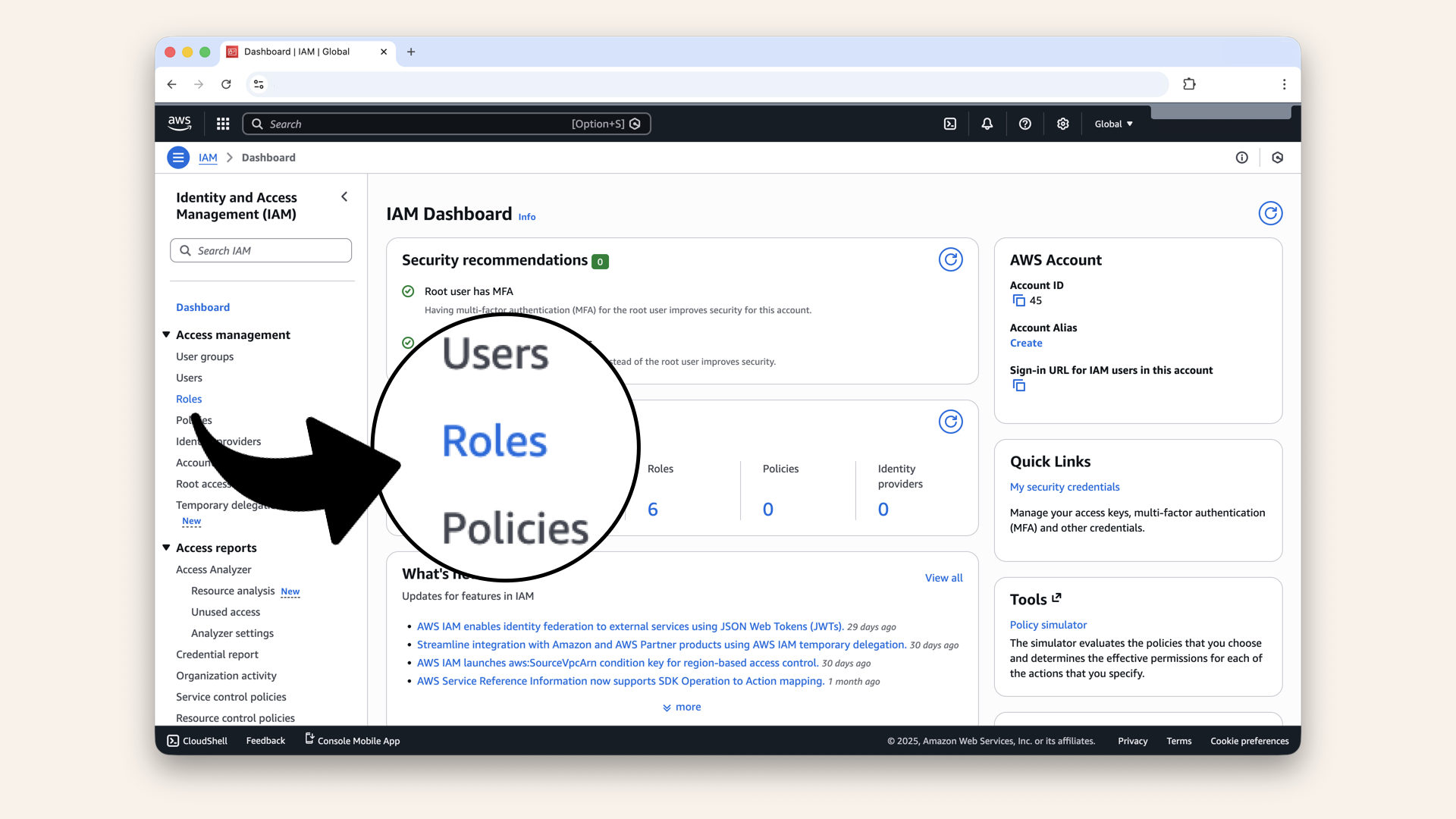 Click Roles in the left menu Click Roles in the left menu