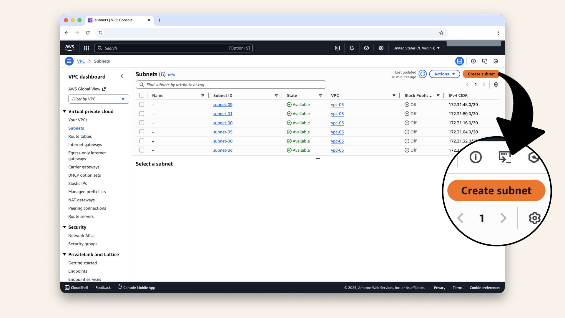 Click Create subnet Click Create subnet