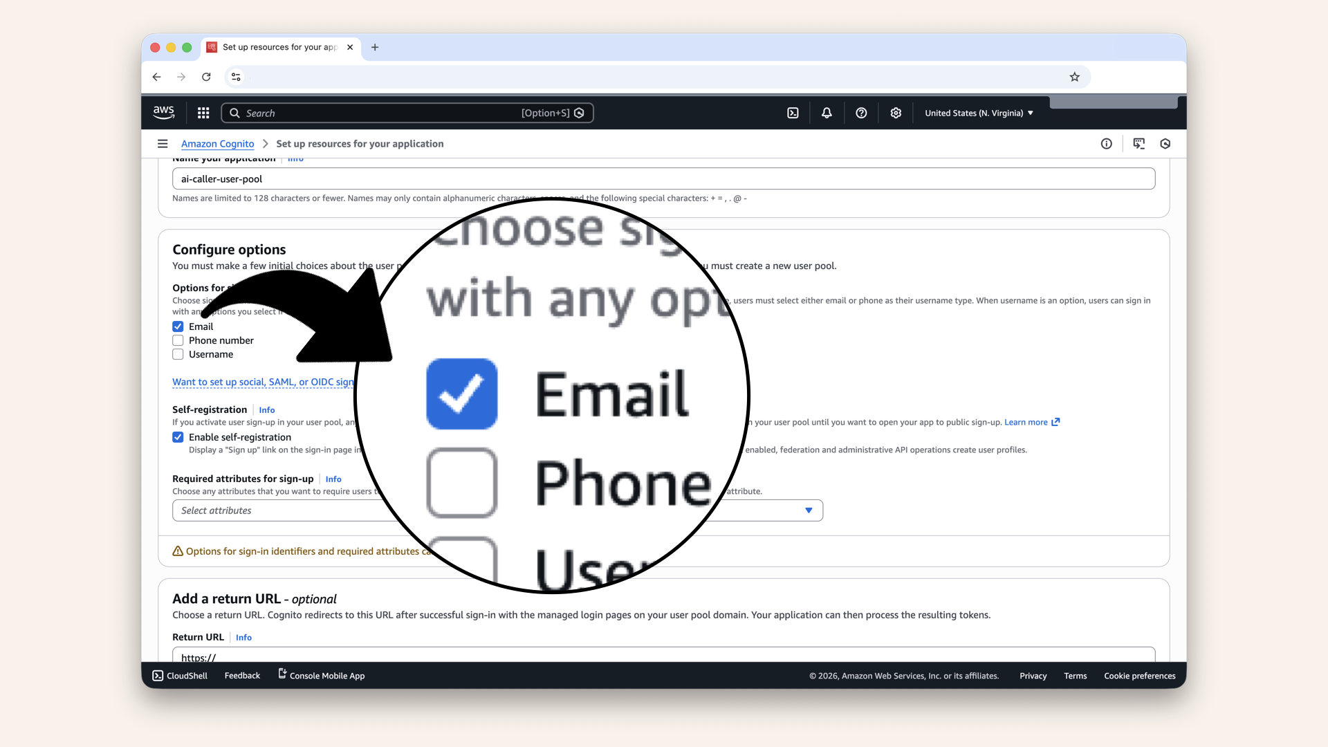 Scroll down to Configure options and check Email as Options for sign-in identifiers