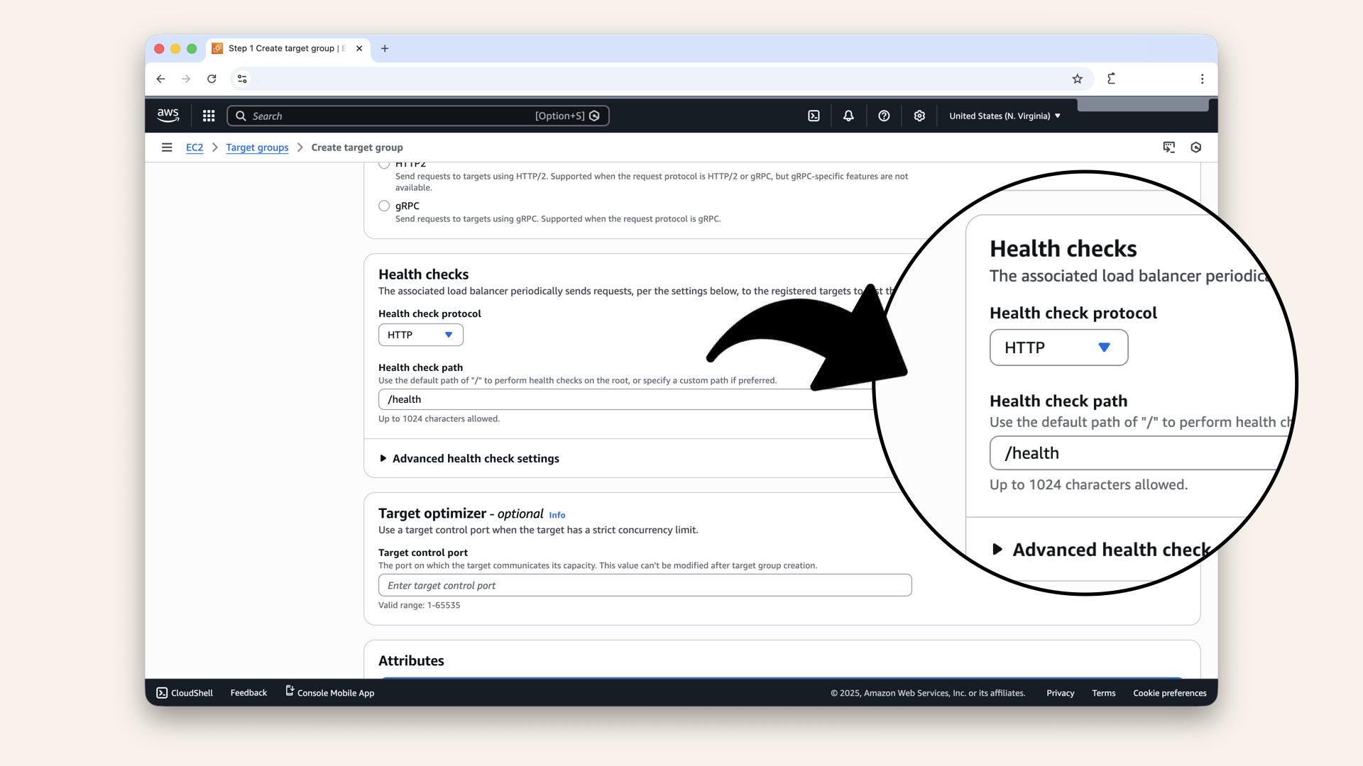Scroll down to Health checks and fill in these settings
