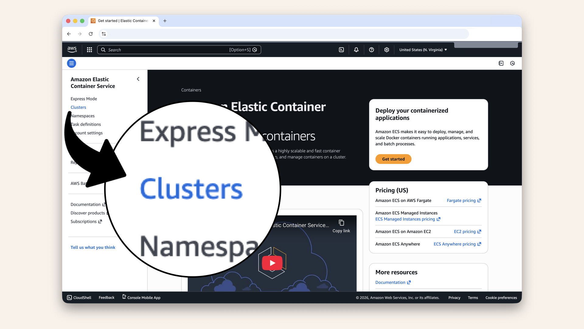 Click Clusters in the left sidebar