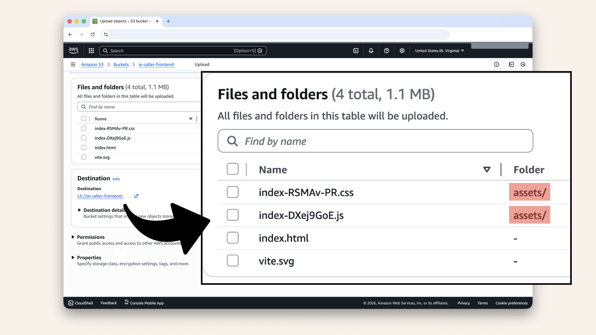 You should see the selected files and the files in the assets folder