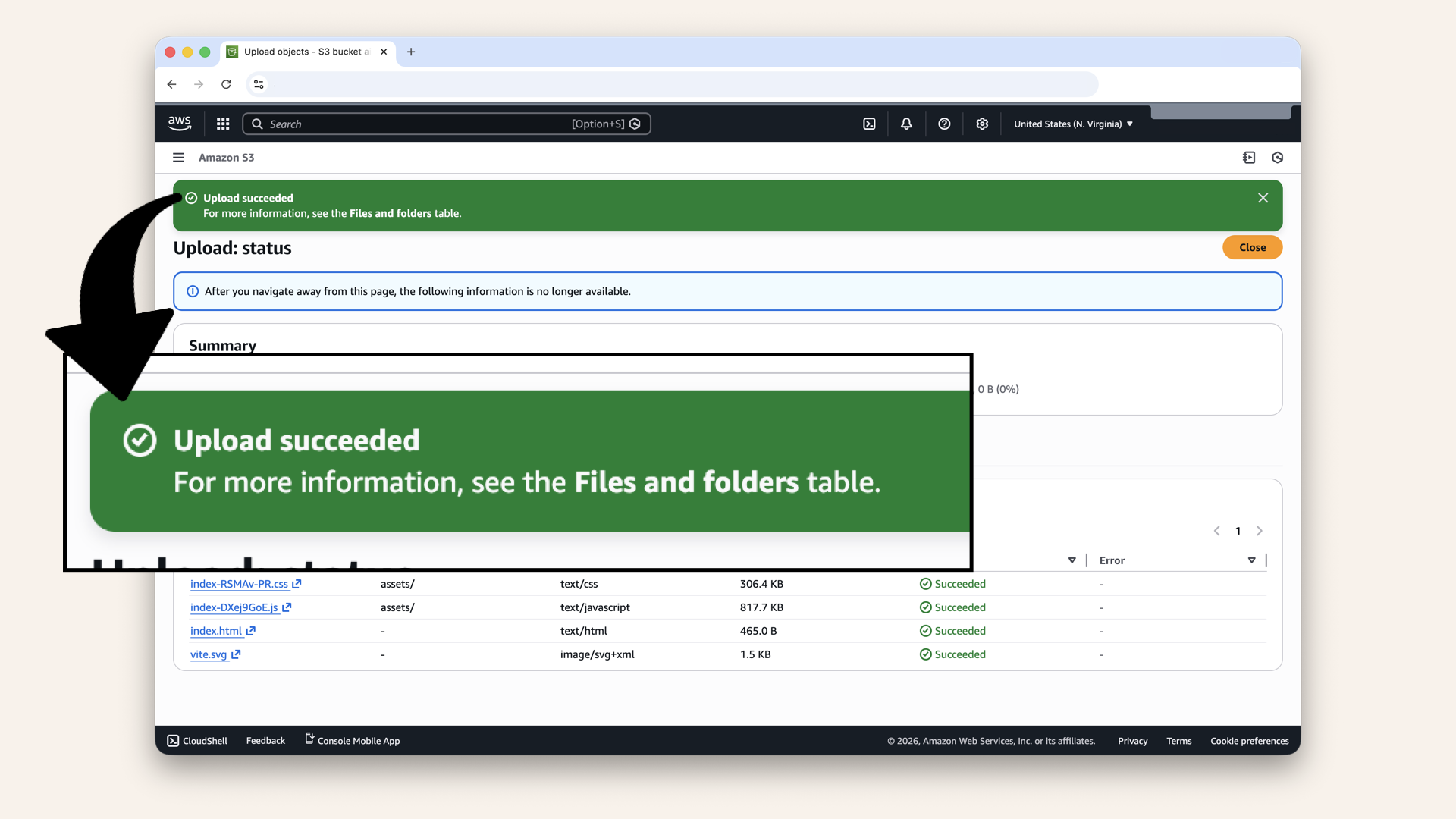 You should see Upload succeeded