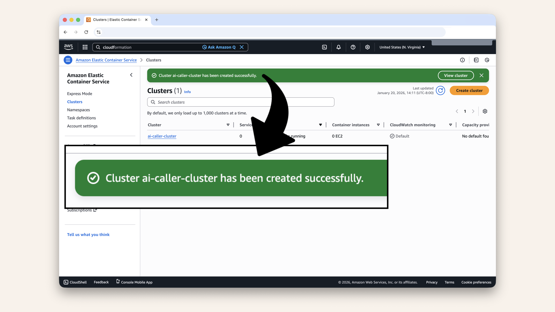 You should see Cluster has been successfully created