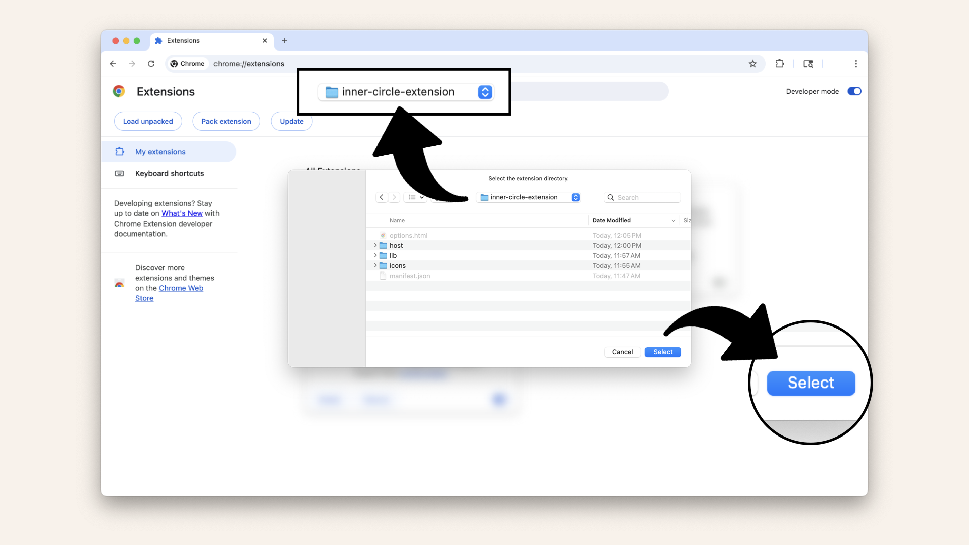 Click on the name of your project where we created all the files and click Select