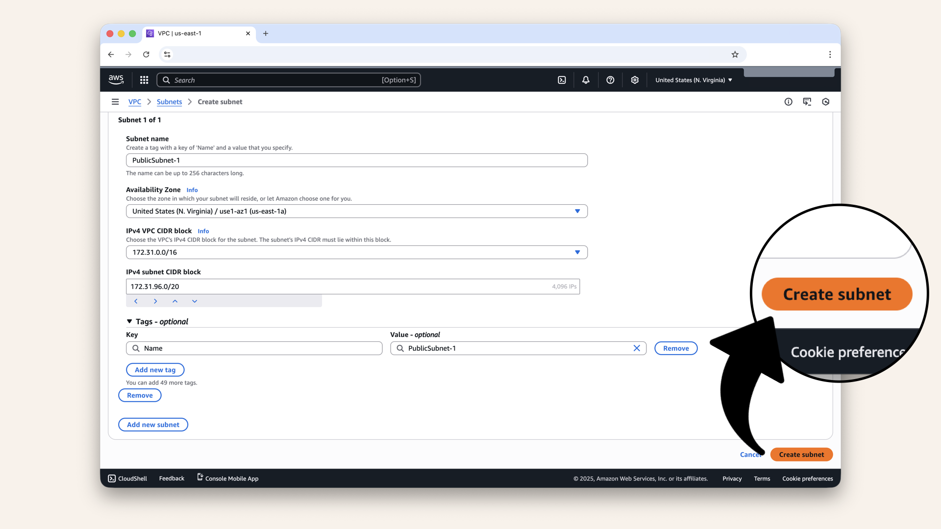 Fill in the details and click Create subnet Fill in the details and click Create subnet