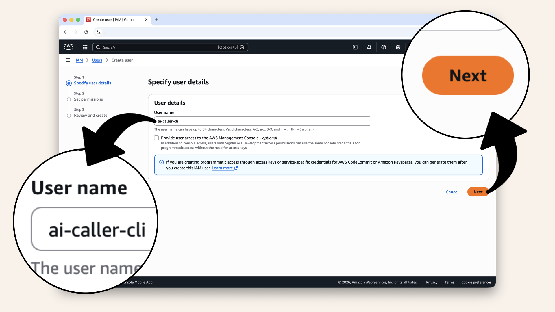 Enter a username and click Next