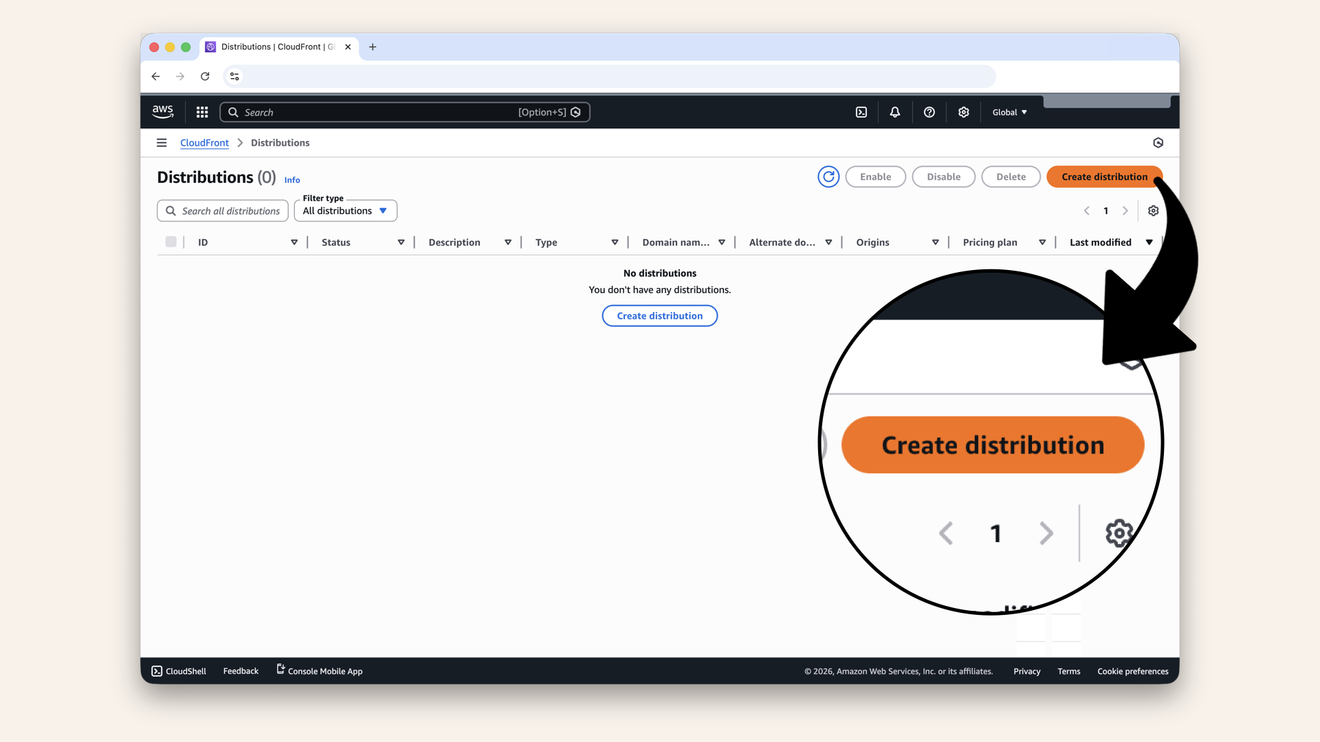 Click Create distribution