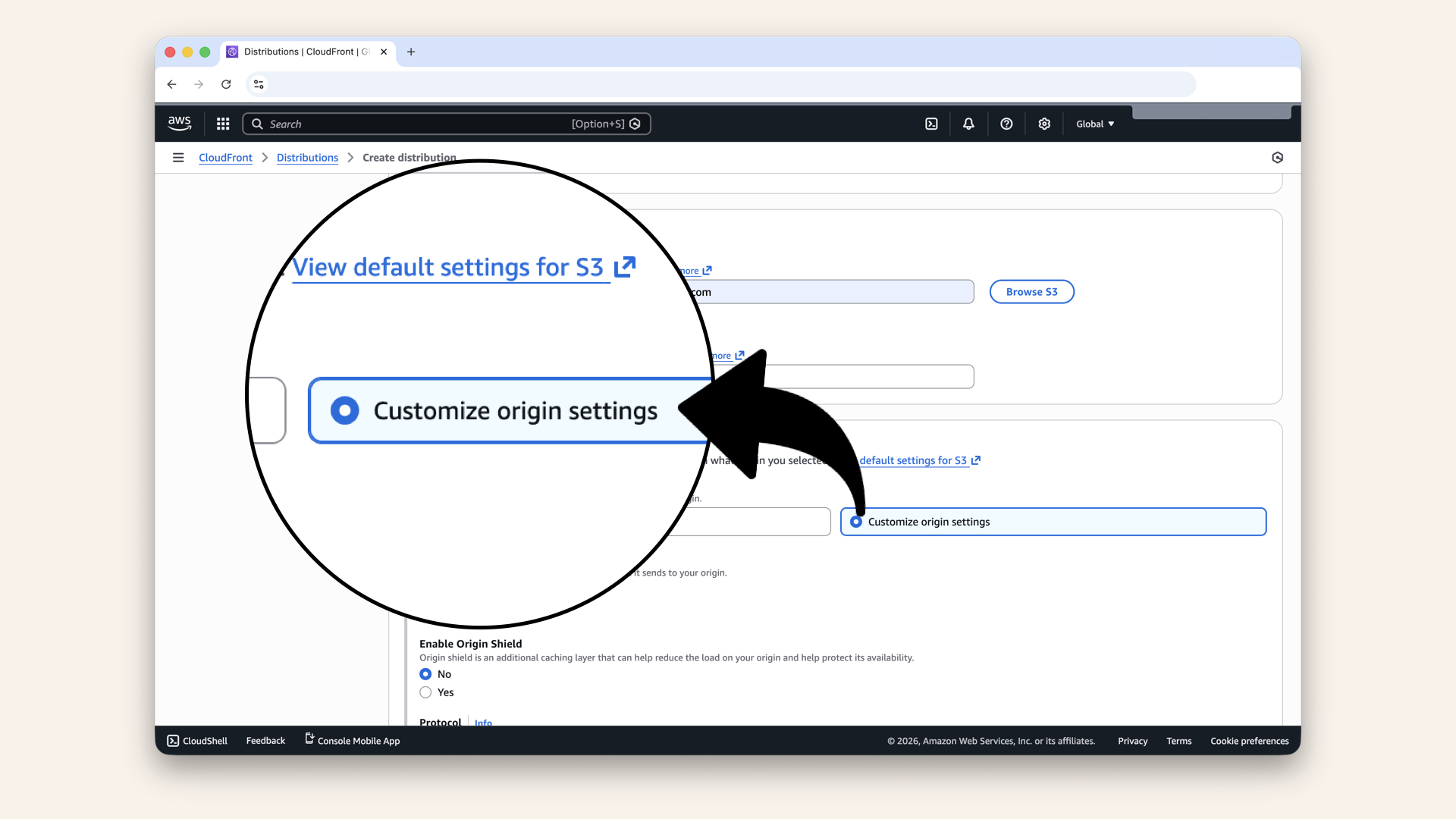 Click Customize origin settings Click Customize origin settings