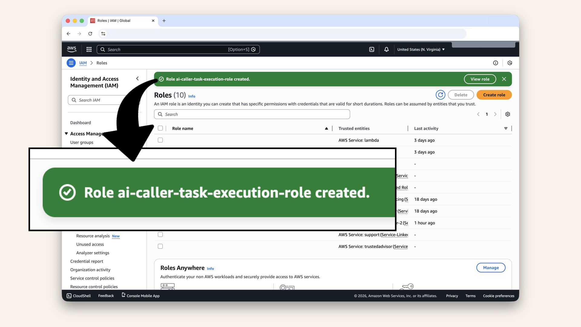 You should see Role created