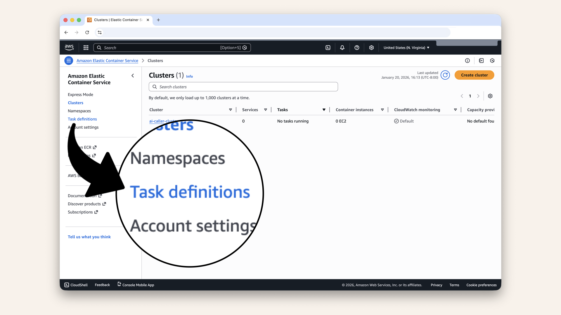 Click Task definitions in the left sidebar