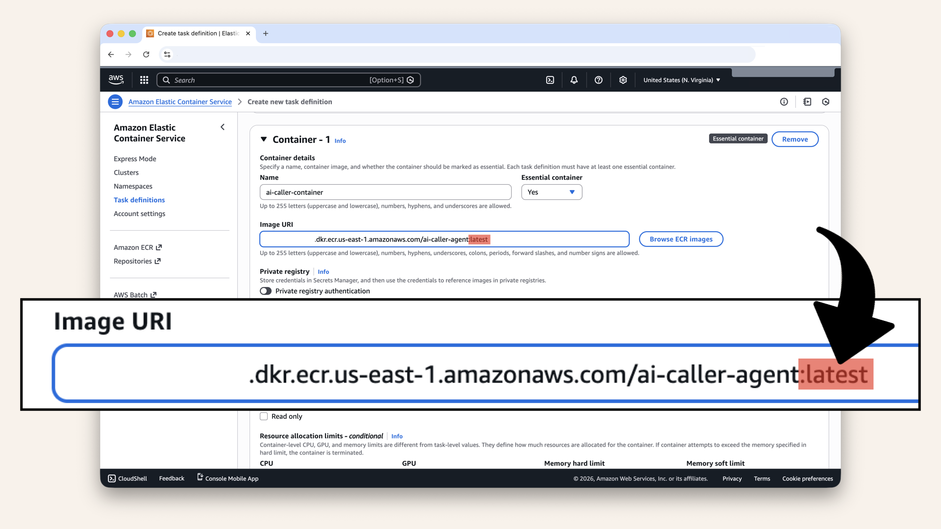 Remember to add  to your Image URI