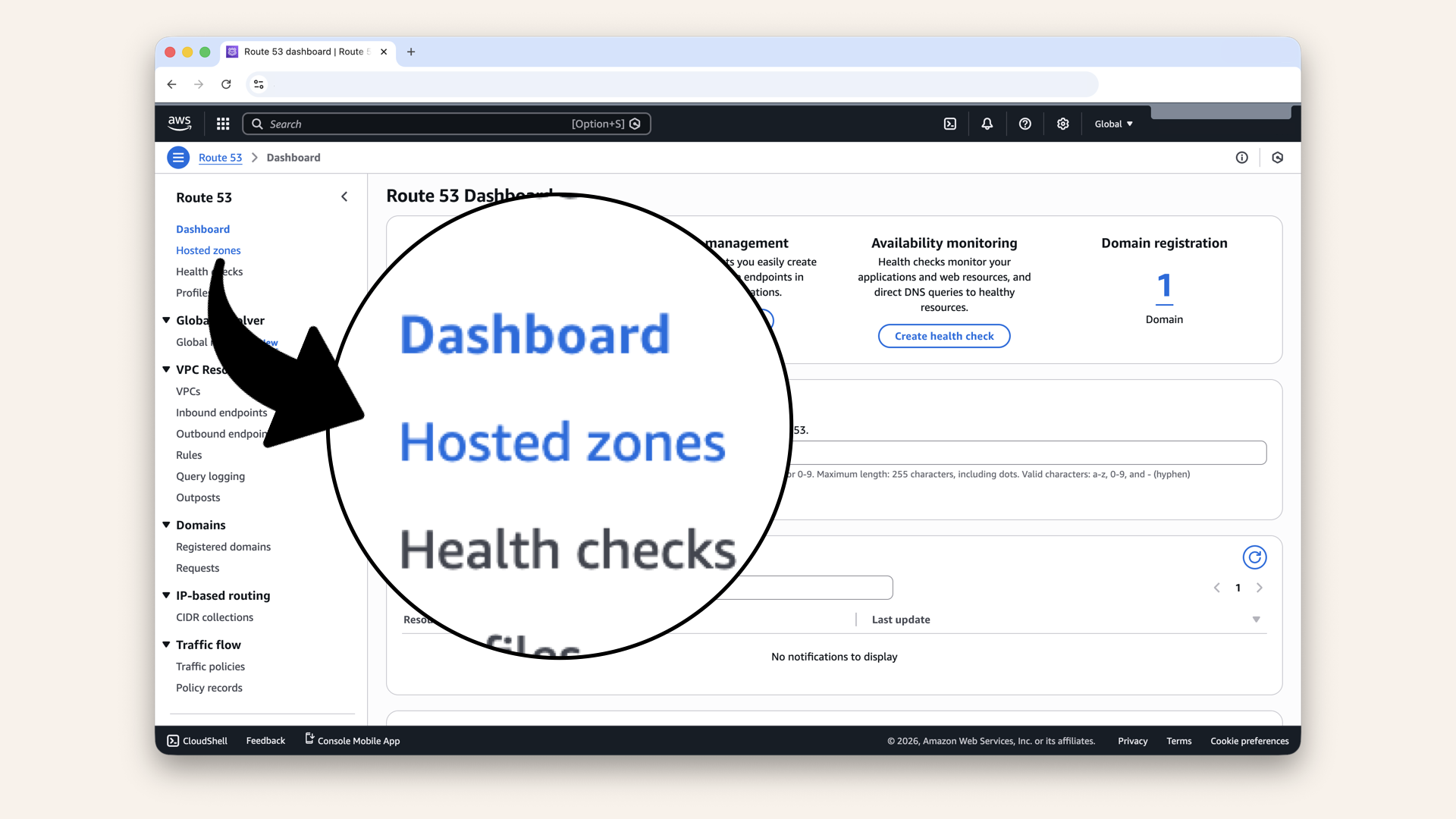 Click Hosted zones in the left menu