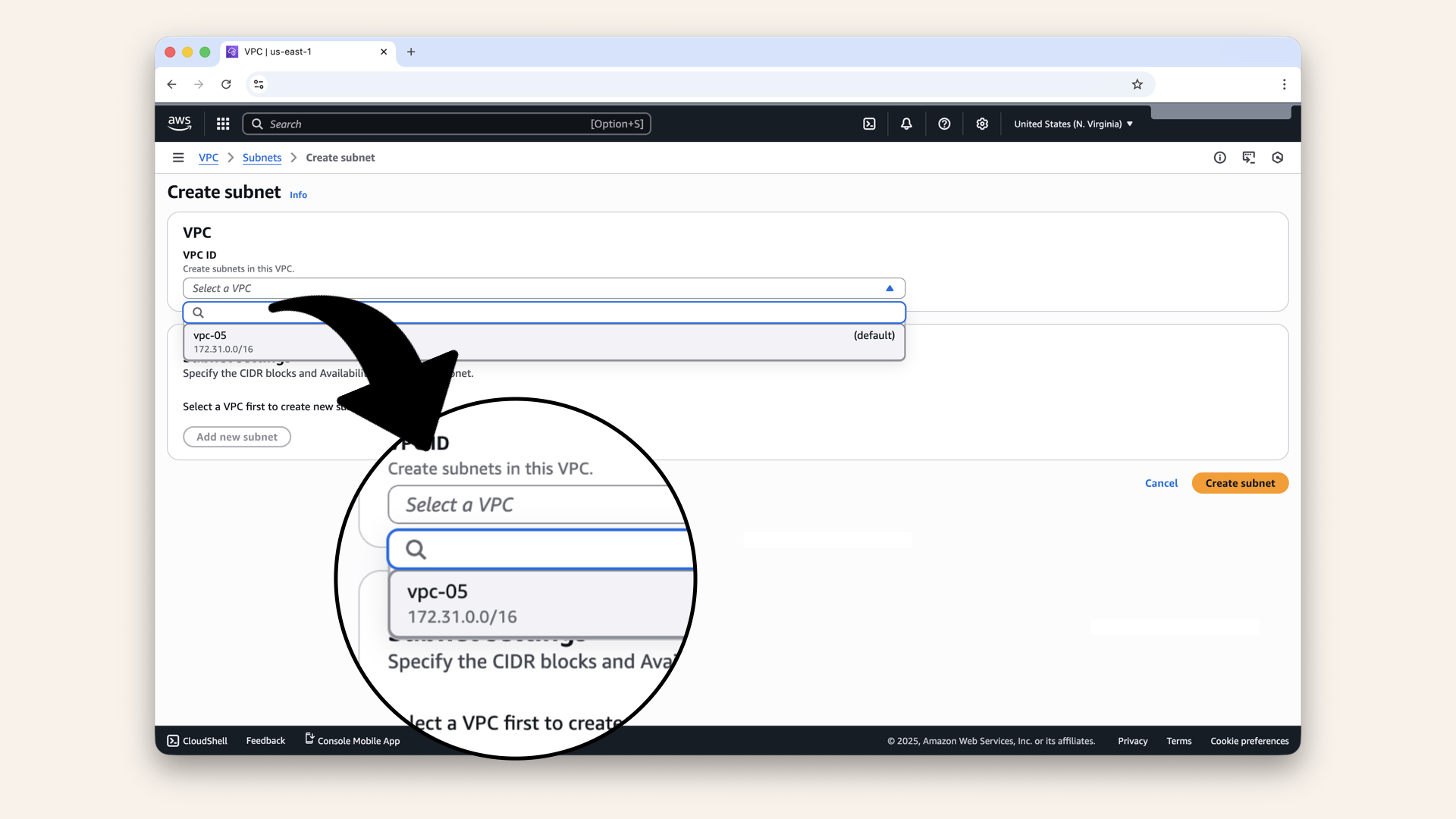 Select your VPC from the dropdown Select your VPC from the dropdown