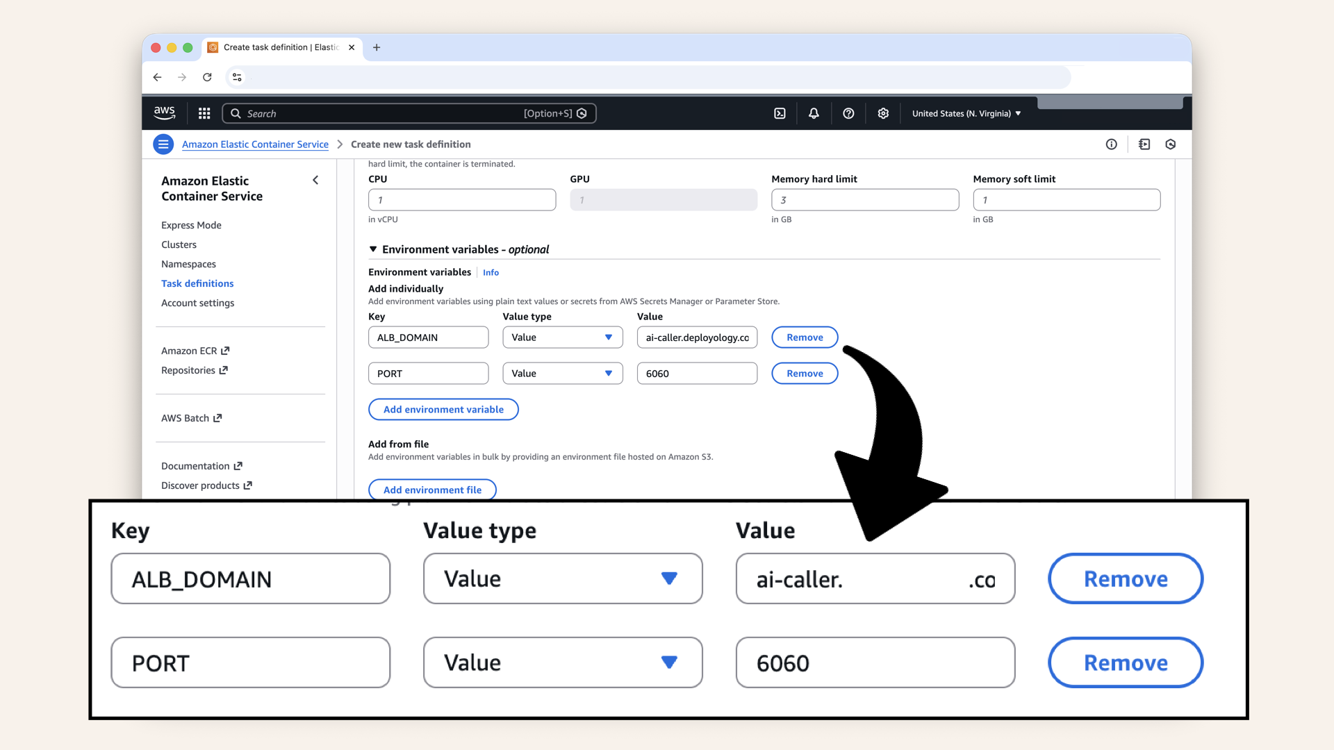 Add regular environmental variables (not secret)