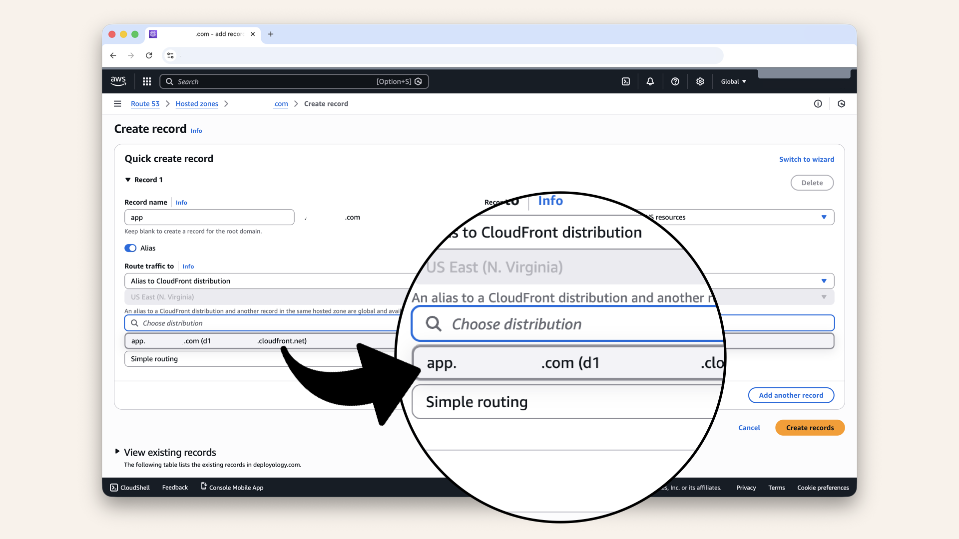 Select your CloudFront distribution from the dropdown