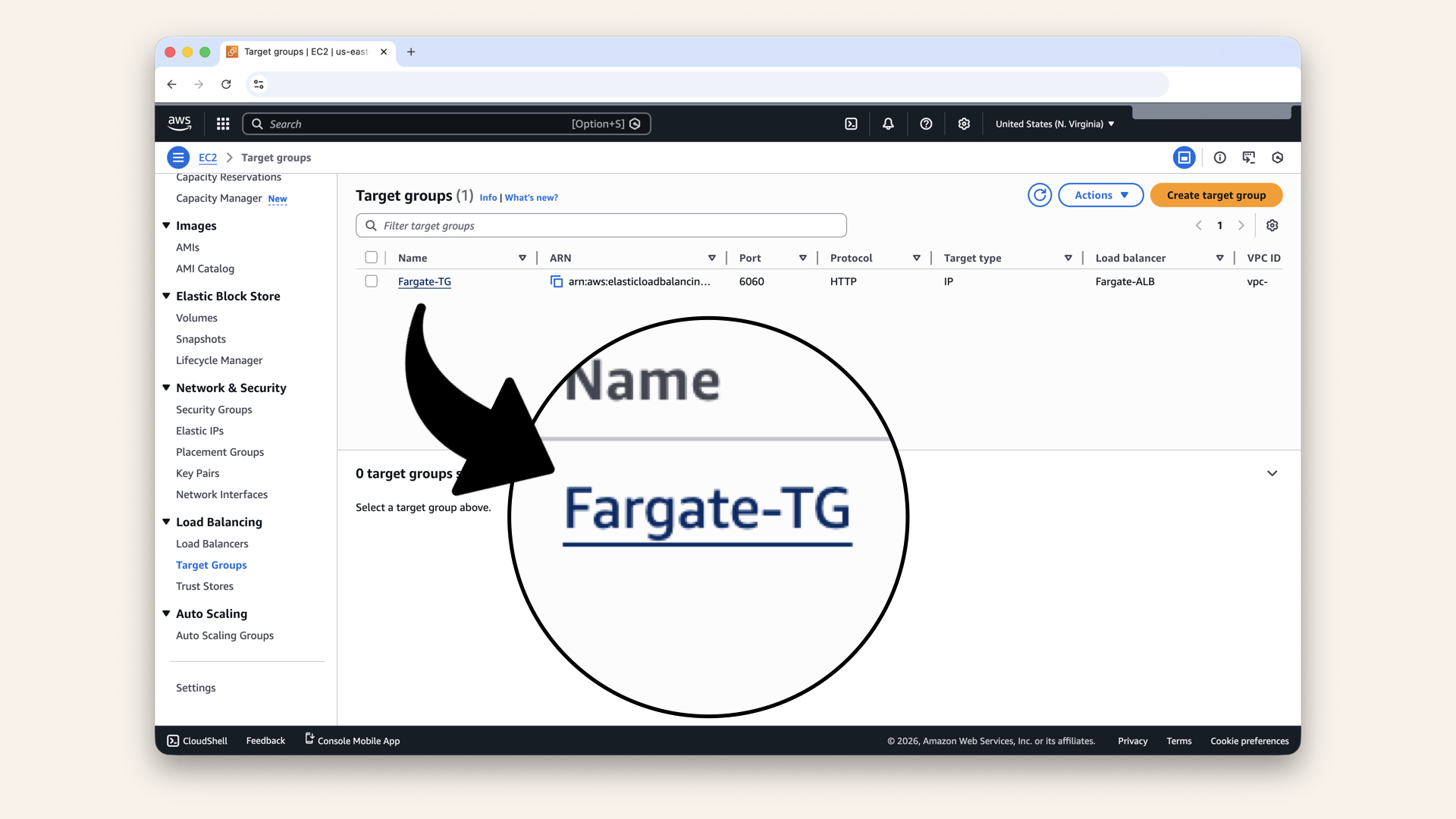 Click on your target group Fargate-TG