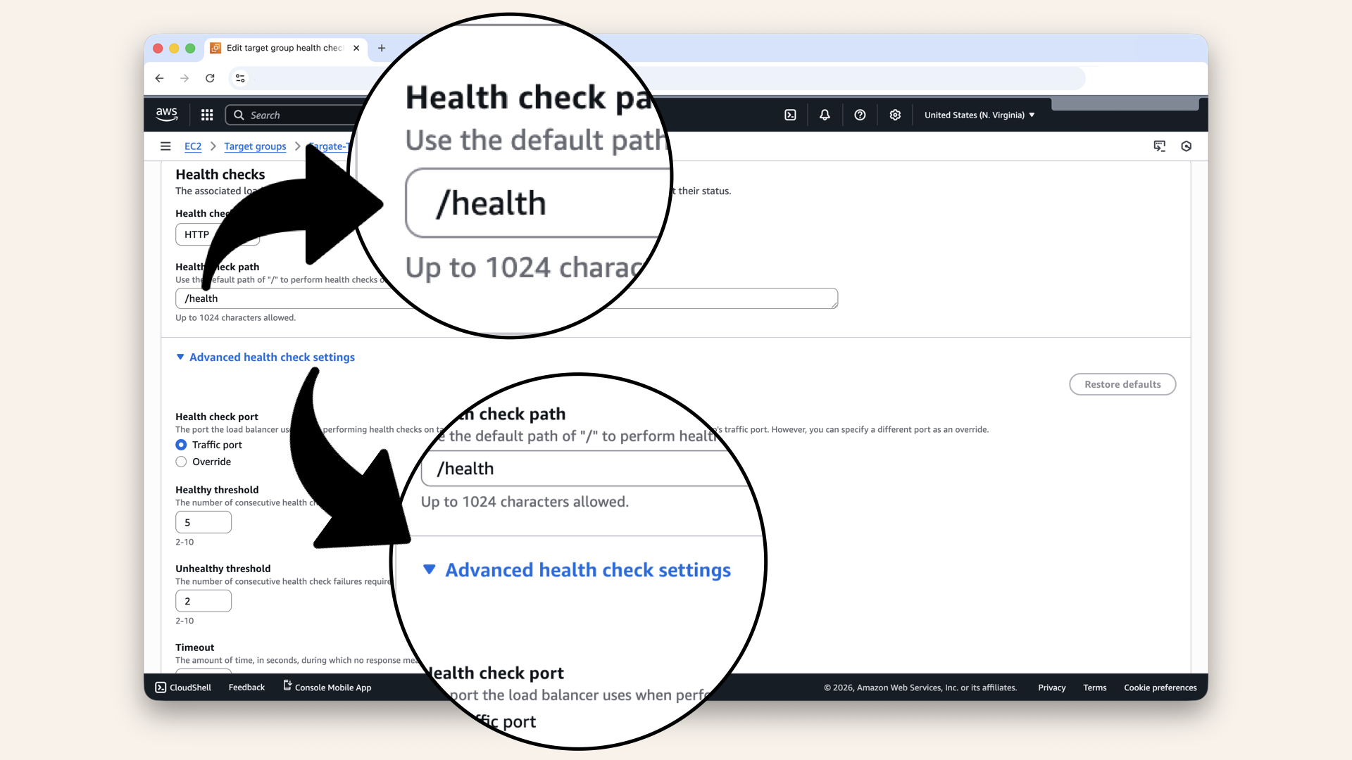 Expand the Advanced health check settings