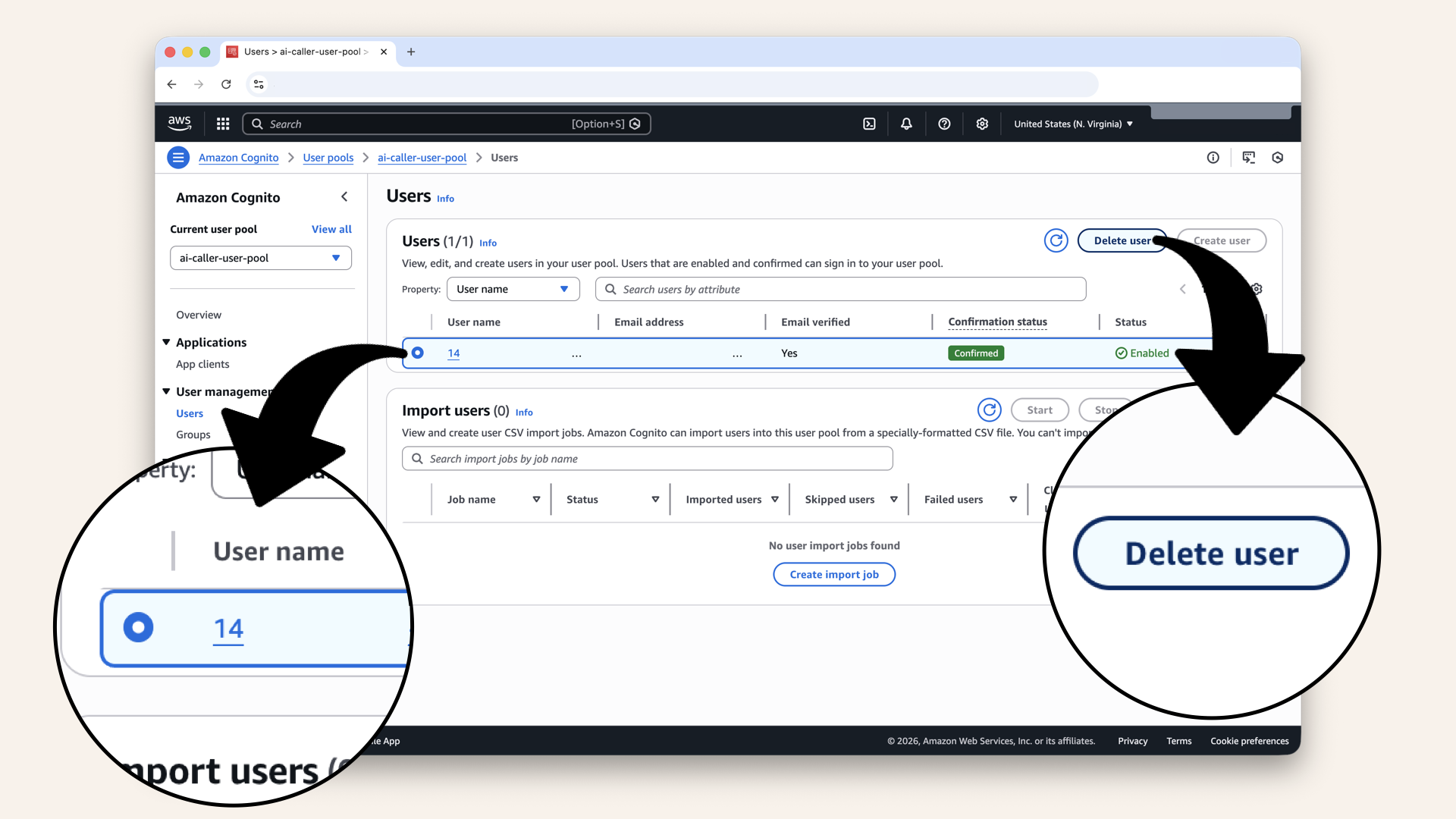 Click on the user and click Delete user