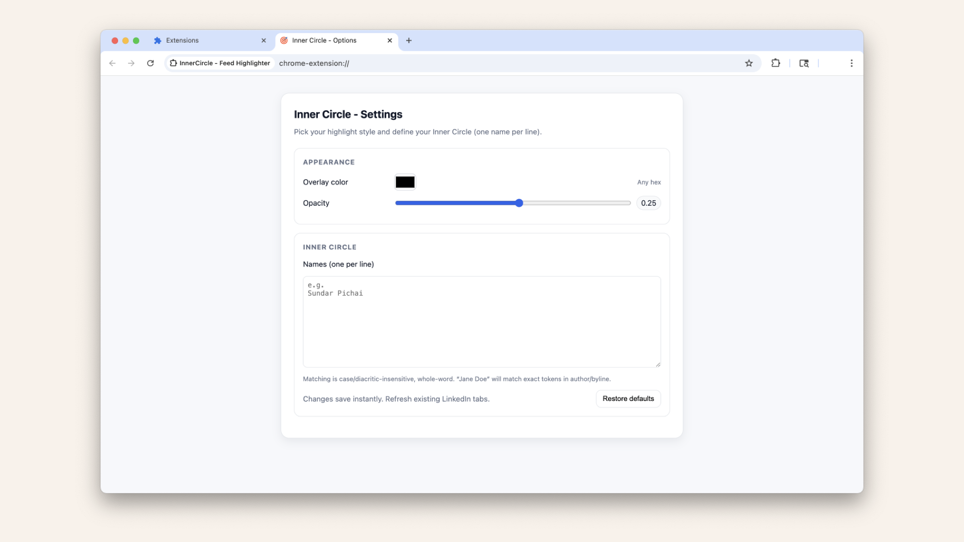 The options.html UI we just created