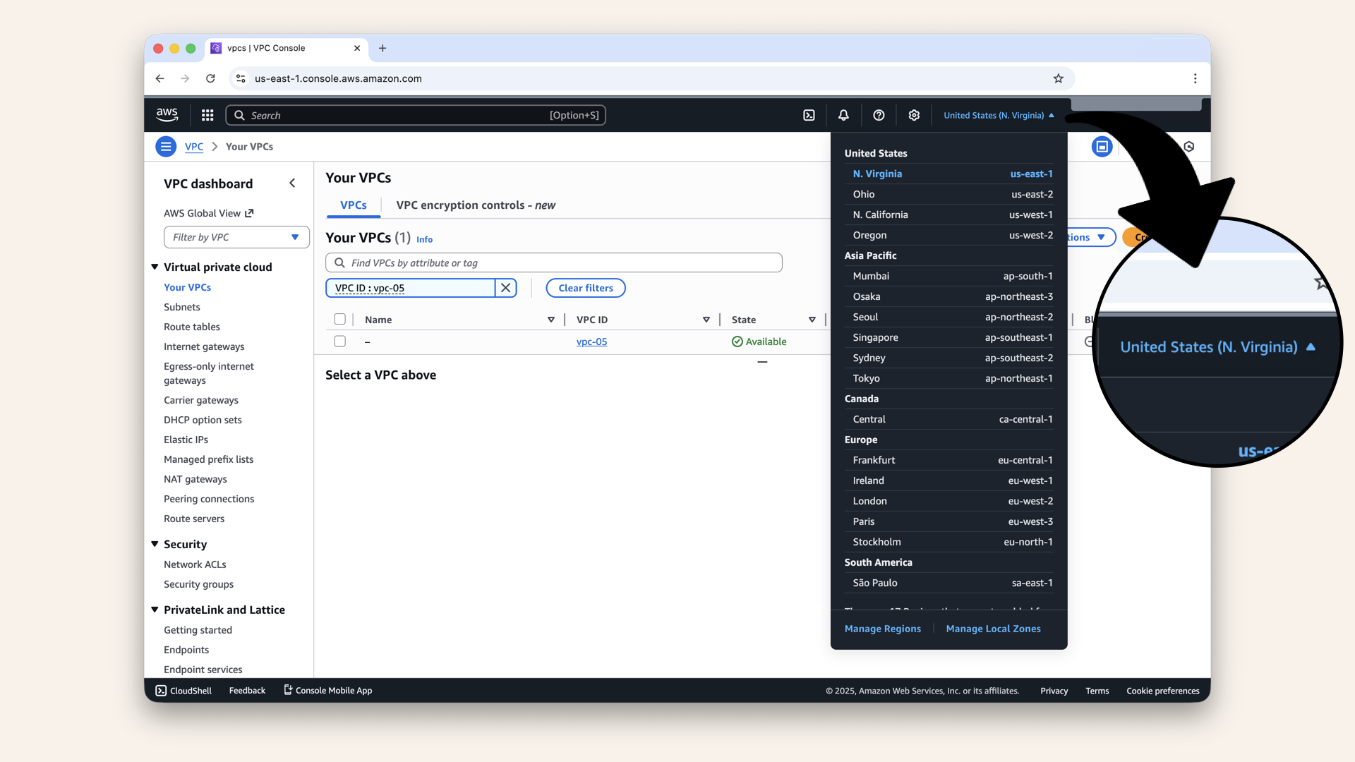 Check the region in the top-right corner of the AWS Console