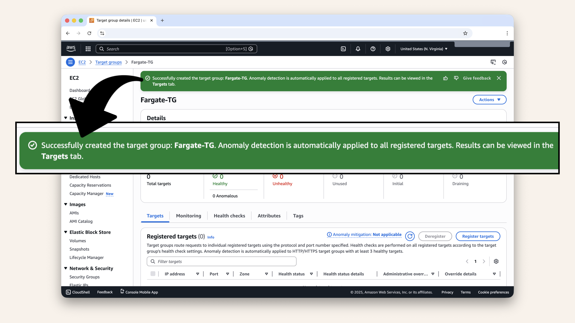 You should see: Target group created successfully