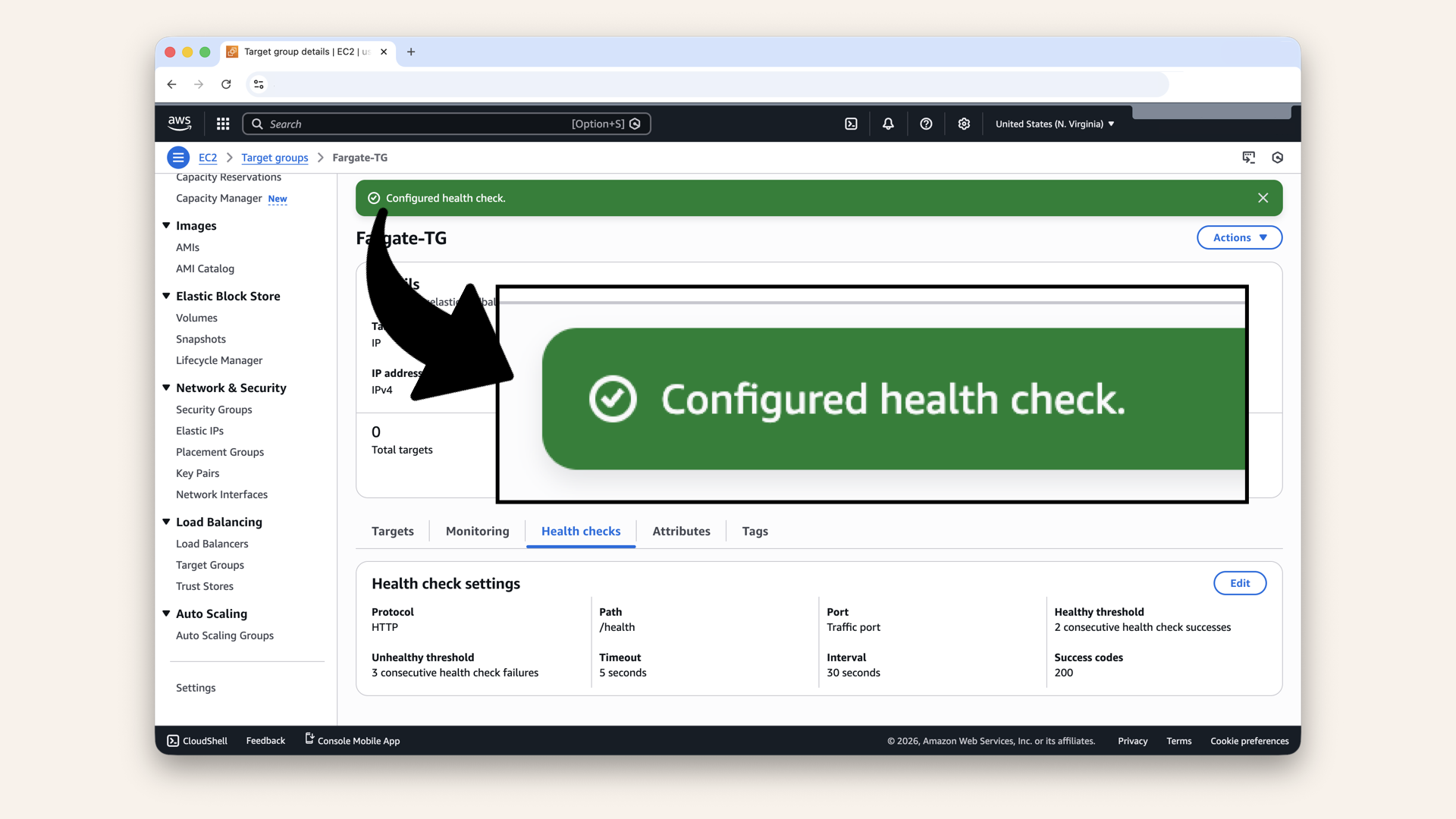 You should see Configured health check