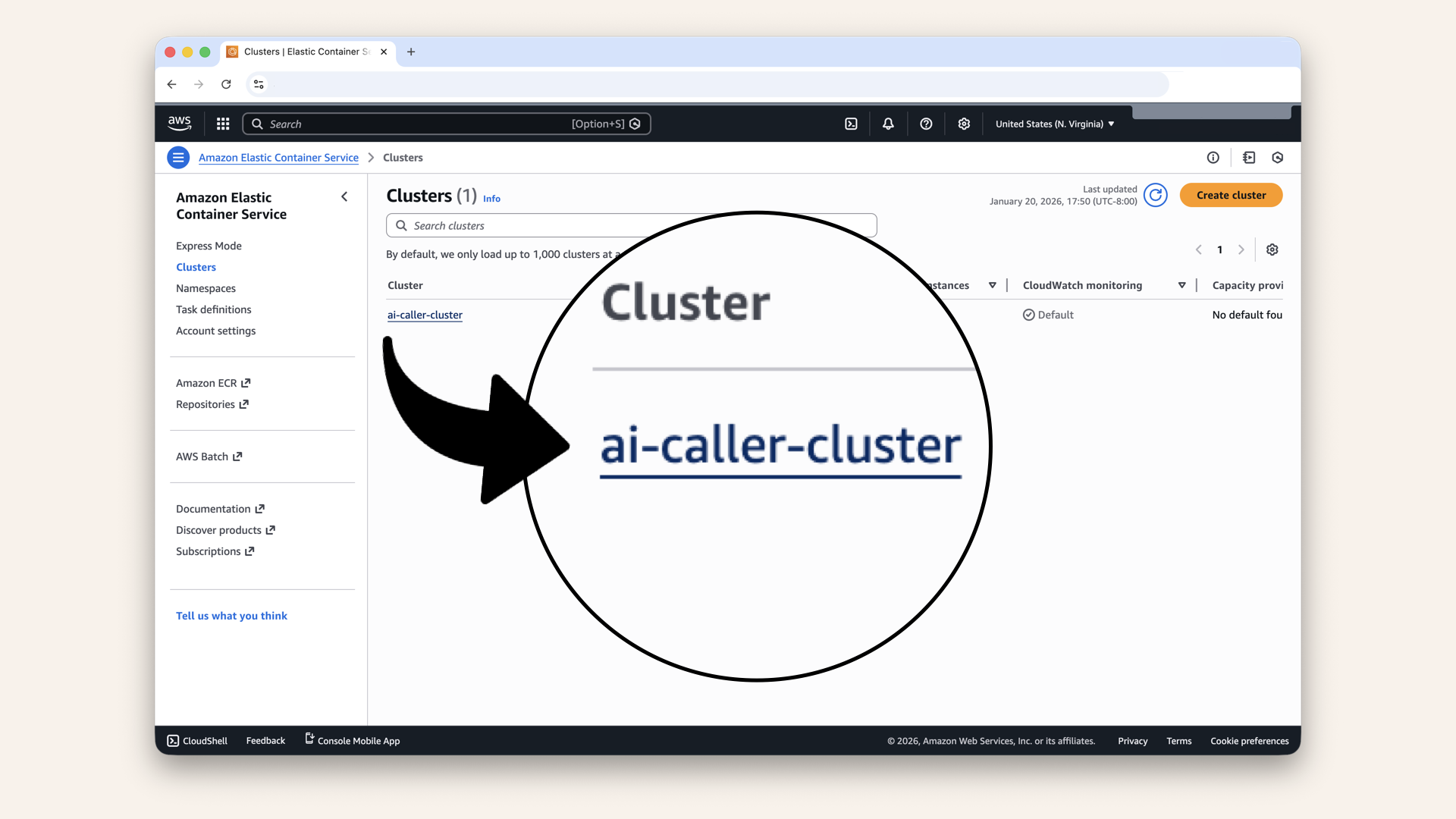 Click your ai-caller-cluster cluster