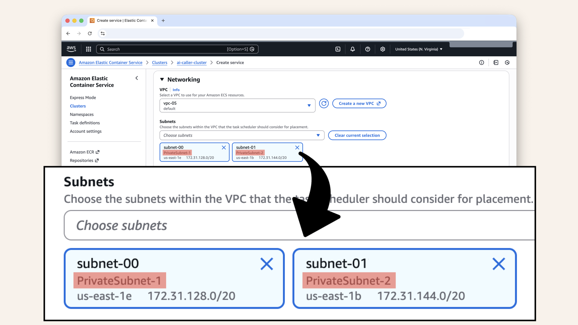 Make sure you select your private subnets (both of them)