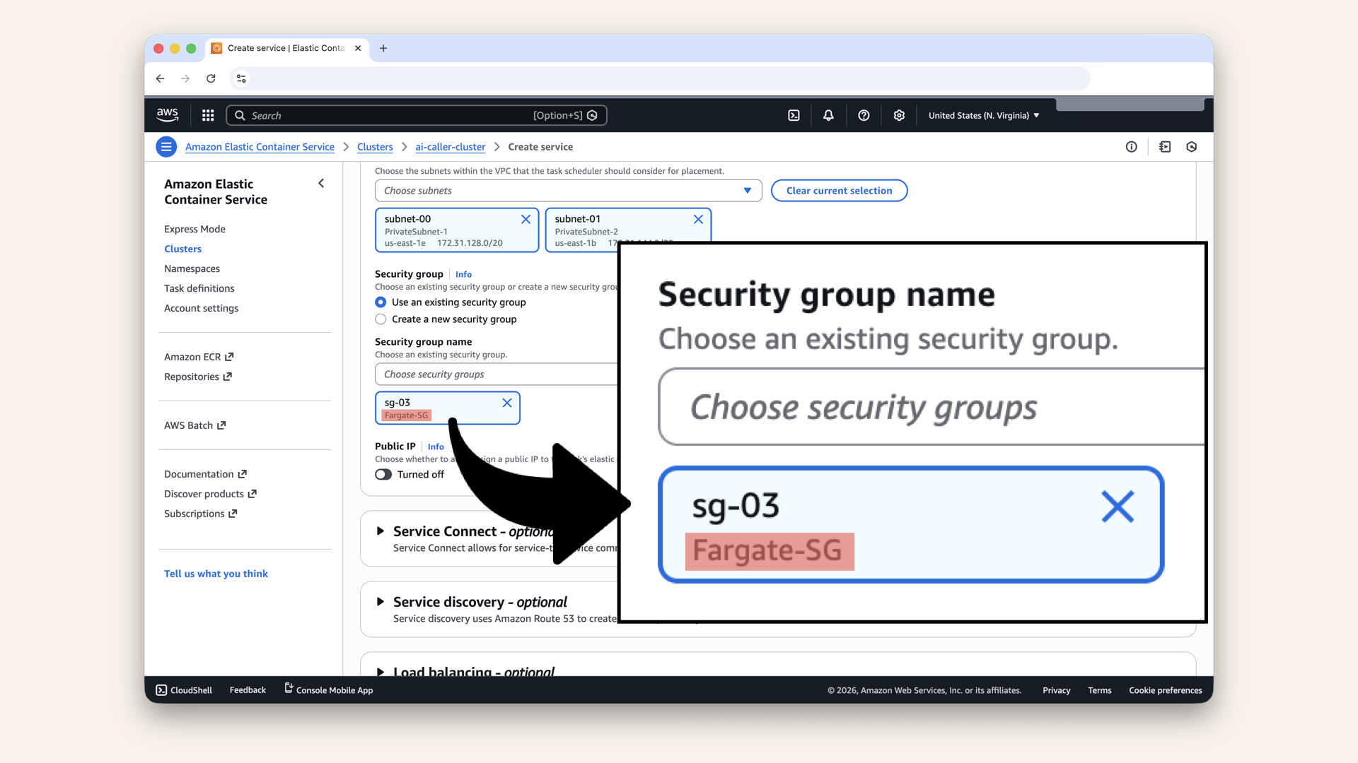 Make sure you select Fargate-SG (from Day 7)