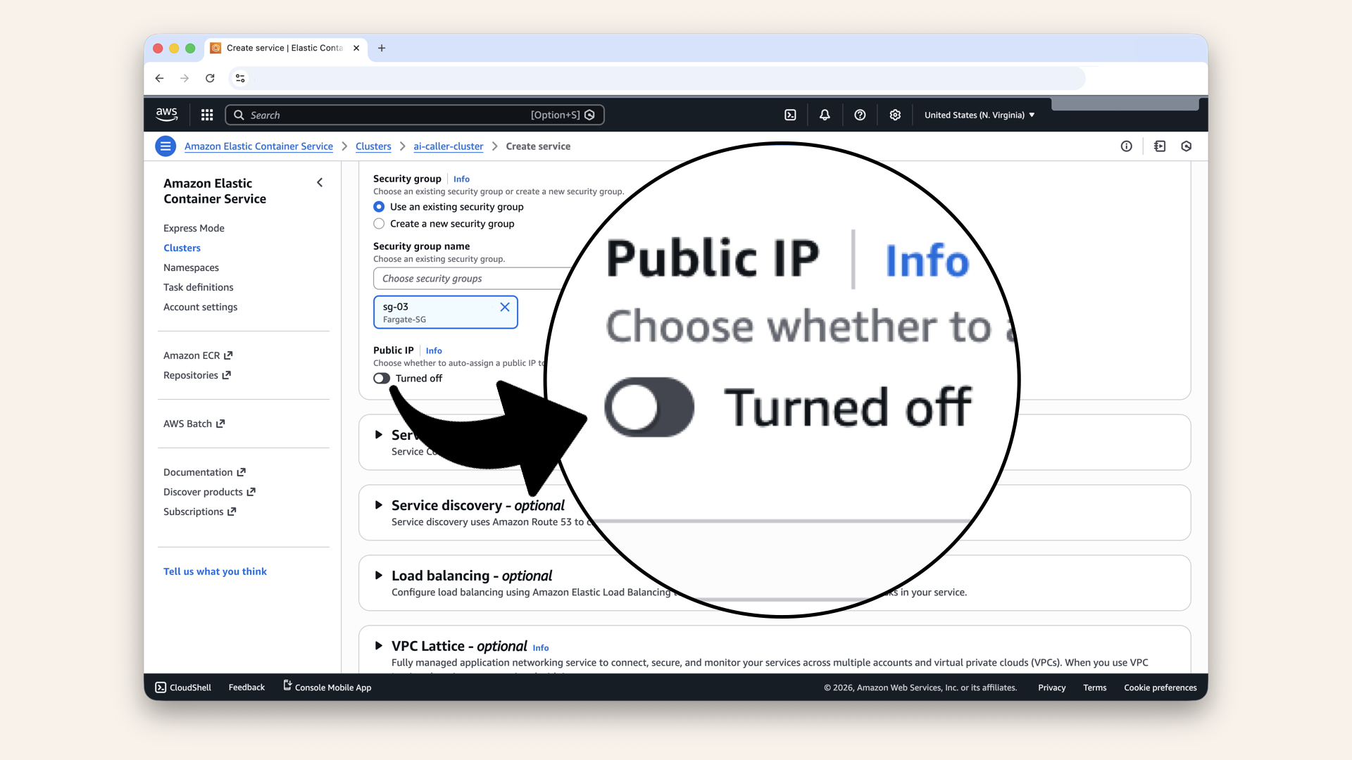 Make sure Public IP is Turned off