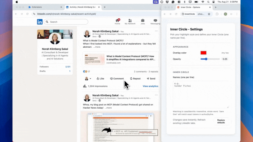 I built a Chrome extension that highlights people I want to engage with